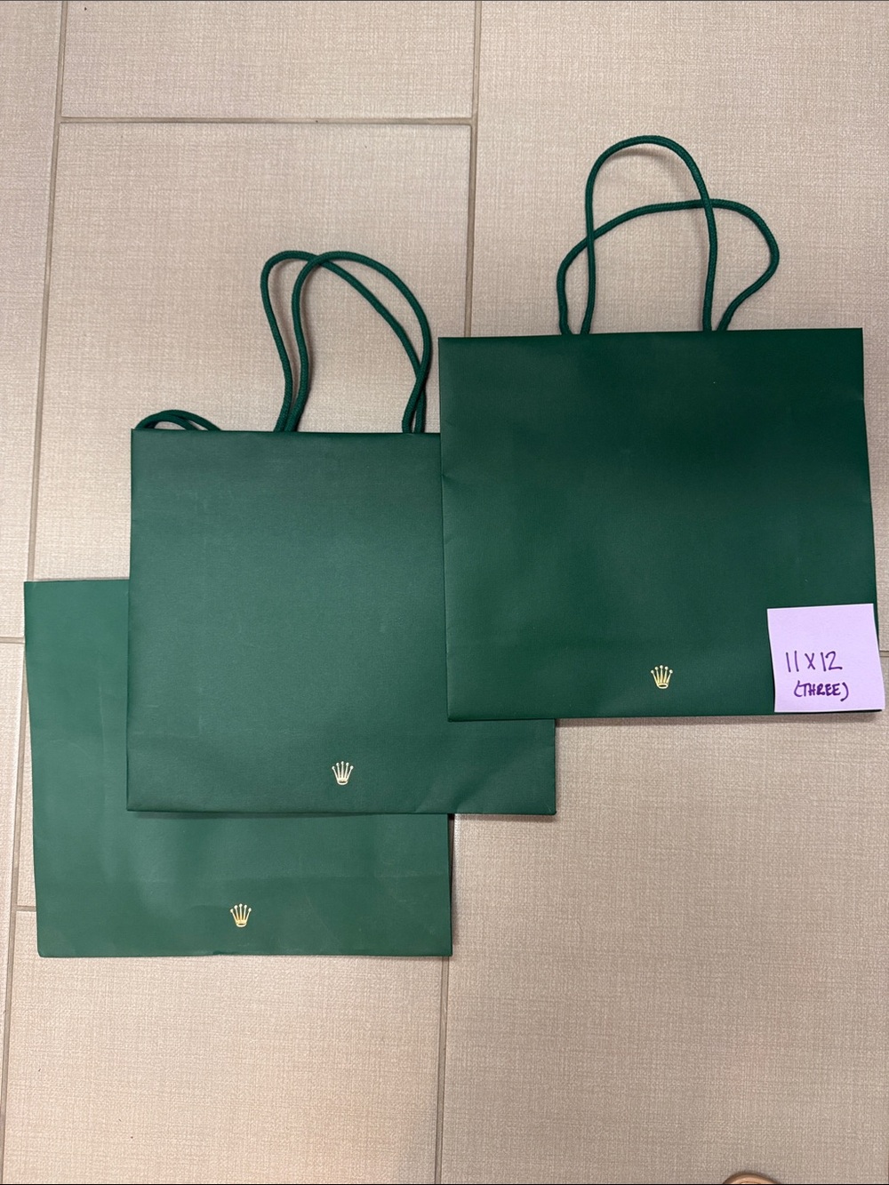 Rolex Dark Green Shopping Bags (3) with Gold Crown Logo
